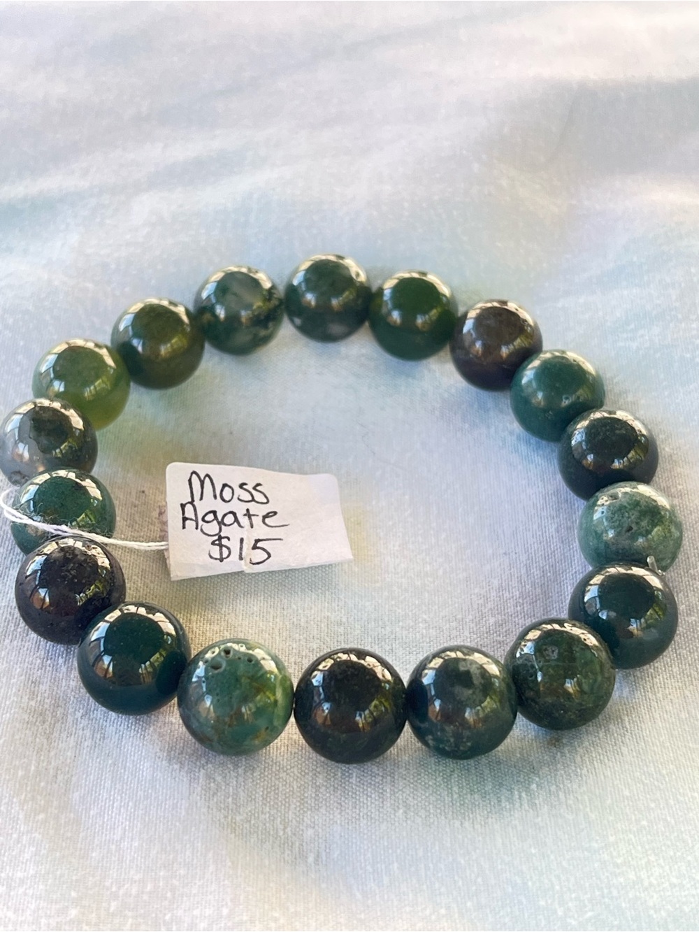 Handcrafted Moss Agate Beaded Stretch Bracelet - Green Gemstone